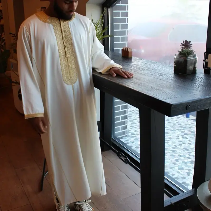 BaxxThobes Authentic Full Sleeves Moroccan Luxury High-Quality Wedding Nikkah Thobes in White Cotton Fabric with Intricate Em...