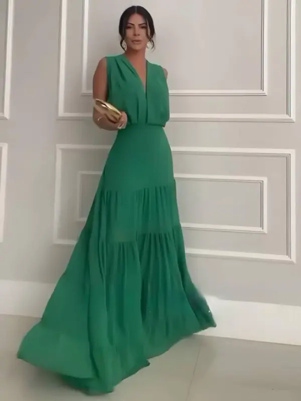 Women's Plain Ruffle Hem Dress, Elegant V Neck Sleeveless Dress for Party Holiday Wedding Guest, Ladies Spring & Fall Clothes...