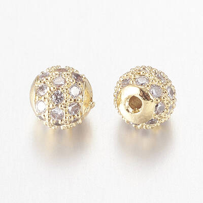 Brass Micro Pave Cubic Zirconia Beads