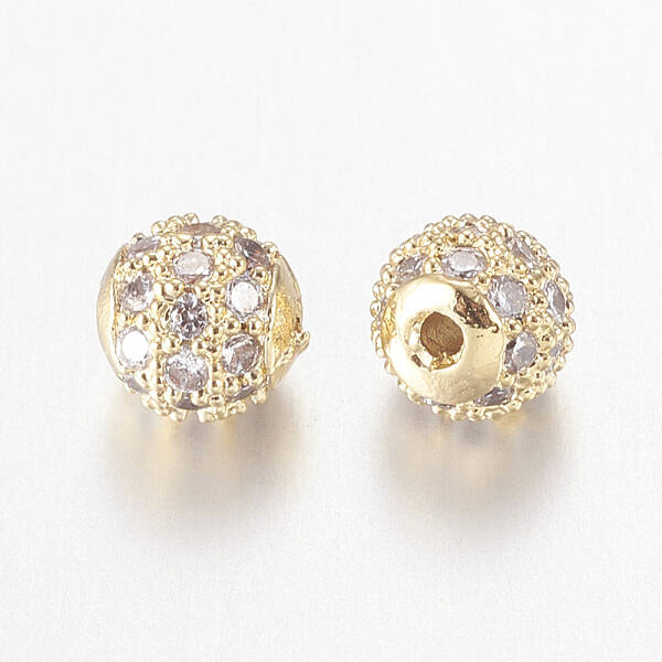 Brass Micro Pave Cubic Zirconia Beads