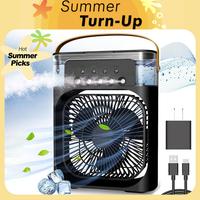 Portable Air Conditioner Fan, 3-in-1 Quiet 5-Nozzle Mist Fan Cooler, 7-Color LED Light, 3 Wind Speeds, USB & Plug Powered, Ti...