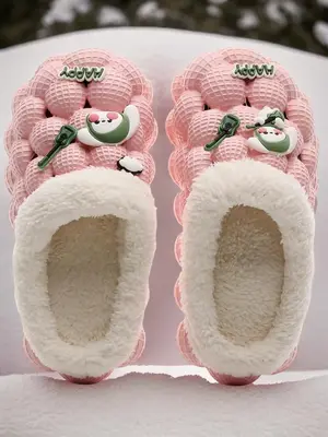 Cute Cartoon Pattern Plush Slippers, Casual Comfortable Home Slippers for Fall & Winter, Fluffy Winter House Shoes for Indoor...