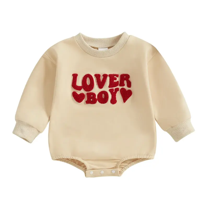 Lover Boy Shirt Baby Boy Sweatshirts Rompers Valentine's Day Clothes Letter Heart Embroidered Long Sleeve Spring Bodysuits Ju...