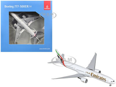 Boeing 777-300ER Commercial Aircraft Emirates Airlines (A6-EQH) White with Striped Tail 1/400 Diecast Model Airplane by Gem...