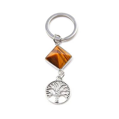 Natural Tiger Eye Pyramid Detachable Pendant Keychain