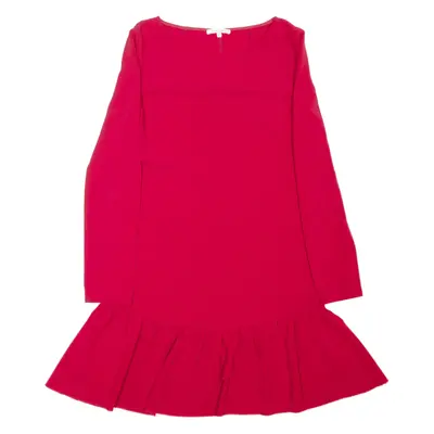 PATRIZIA PEPE Frill Hem Day Dress Red Long Sleeve Midi Womens UK 14