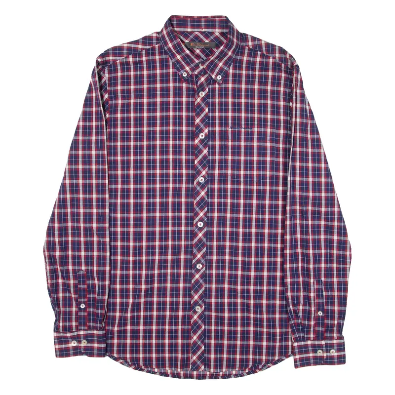 BEN SHERMAN Mens Shirt Blue Check Long Sleeve M