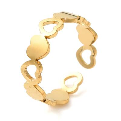 Hollow Heart 304 Stainless Steel Open Cuff Rings for Women