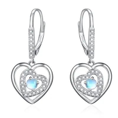 Sterling Silver Moonstone Heart Drop Earrings