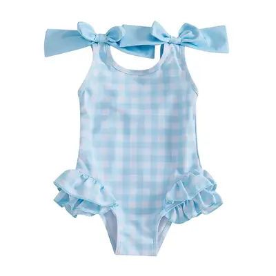 Baby Toddler Girl Swimsuit Checkered Plaid Bikini Newborn Ruffle Swimwear Bathing Suits Summer Beach Swim Suit