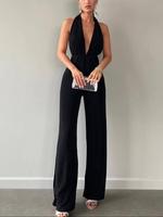 Women's Solid Color Plunge Neck Tank Jumpsuit, Fashion Casual Sleeveless Jumpsuit for Daily Outdoor Wear, Women Jumpsuits for...