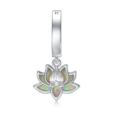 Sterling Silver Opal Lotus Belly Button Ring
