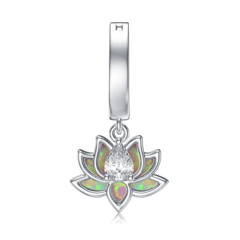 Sterling Silver Opal Lotus Belly Button Ring