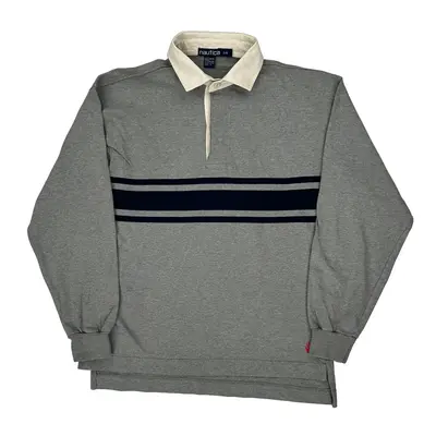 Nautica Rugby Shirt - Large Grey Cotton