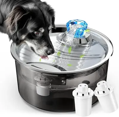 2.6 Gallon Dog Water Fountain, 10L Dog Clean Water Bowl Dispenser with Stainless Steel Filtered Drinking Water Fountain for D...