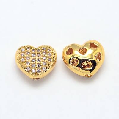 Brass Micro Pave Cubic Zirconia Hollow Beads