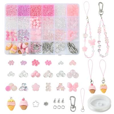Glass with Transparent Acrylic Beads for DIY Mobile Phone Chain Making Kit