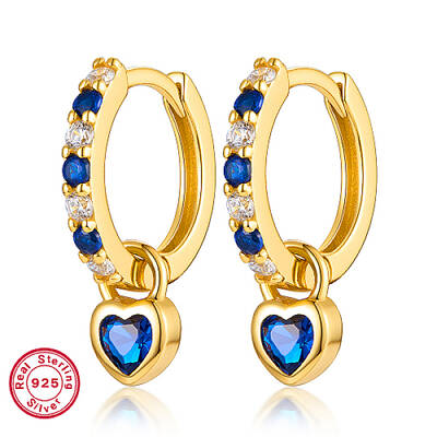 Real 18K Gold Plated 925 Sterling Silver Dangle Hoop Earrings