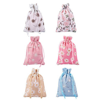 15pcs 5 colors Burlap Packing Pouches Drawstring Bags