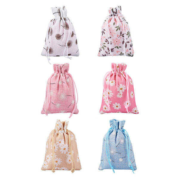 15pcs 5 colors Burlap Packing Pouches Drawstring Bags