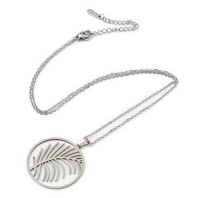 Non-Tarnish 201 Stainless Steel Feather Pendant Necklace with Cable Chains