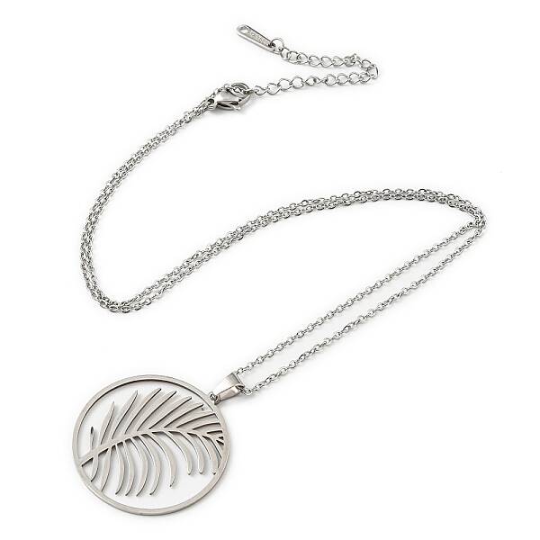 Non-Tarnish 201 Stainless Steel Feather Pendant Necklace with Cable Chains