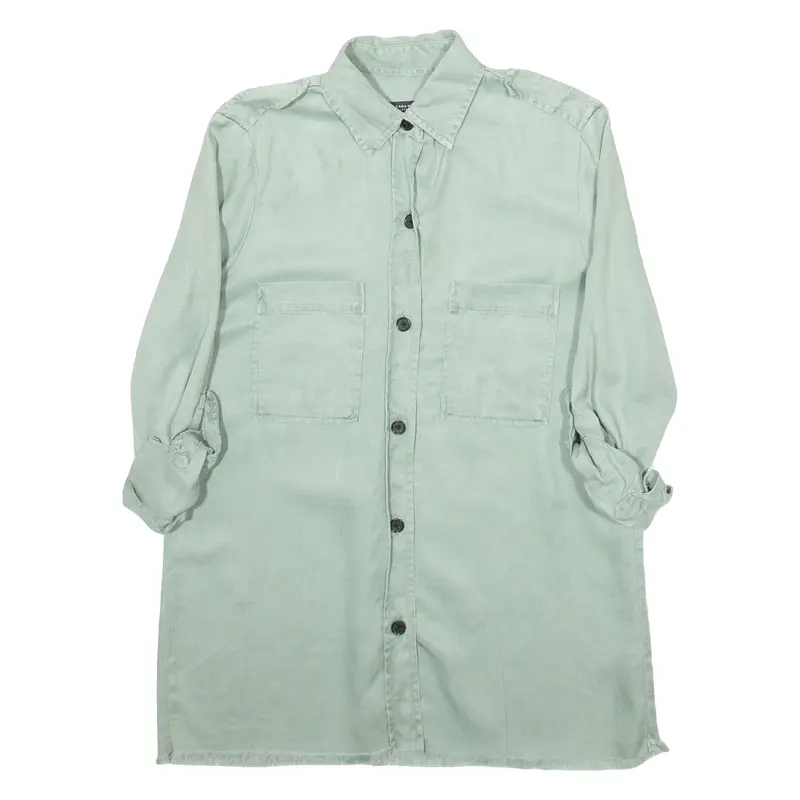 ZARA Womens Shirt Green Collared 3/4 Sleeve S