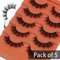 3D Natural Look False Eyelashes, 5 Pairs/tray Wispy Cat Eye Faux Strip Lashes, Self Grafting Curl Eyelash, Volumized False Ey...