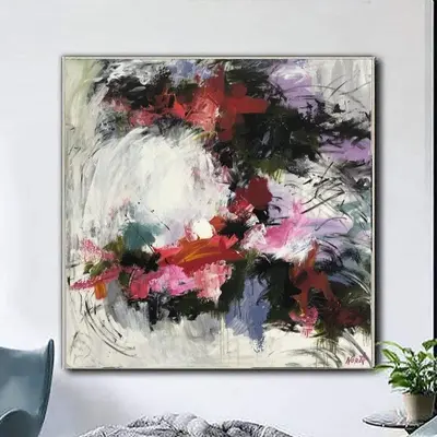 Large Original Abstract Red Painting On Canvas Oil Fine Art Modern Acrylic Wall Art Contemporary Wall Decor | BROKEN FLOWER C...
