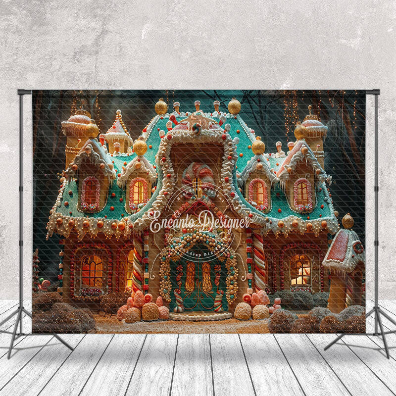 Luxurious Candy Gingerbread House Christmas Backdrop - Aperturee