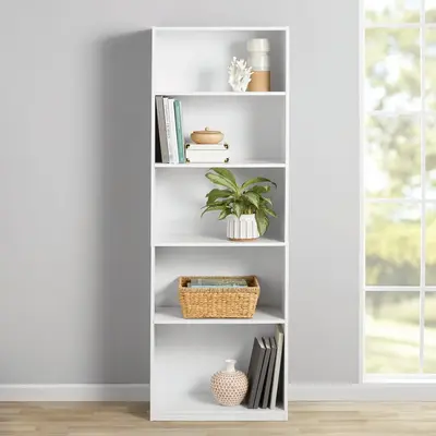 Mainstays 5-Shelf Bookcase with Adjustable Shelves, White, Model for Versatile Storage Solutions