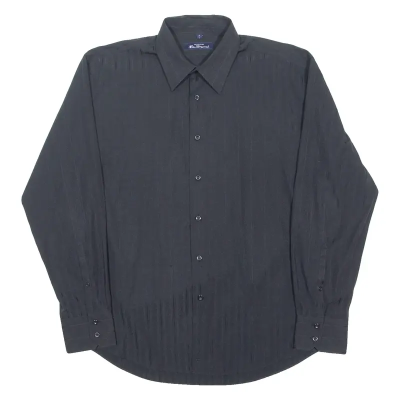 BEN SHERMAN Mens Plain Shirt Black Striped Long Sleeve L