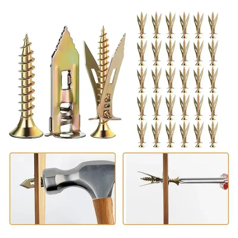 120pcs Count Drywall Self Drilling Anchors and Screws,Easy Application,No Drill or Holes in Wall,Heavy-Duty Zinc-Plated Steel...