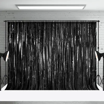 Shimmering Black Foil Fringe Party Event Backdrop - Aperturee