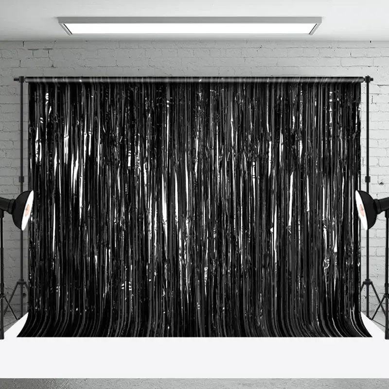 Shimmering Black Foil Fringe Party Event Backdrop - Aperturee