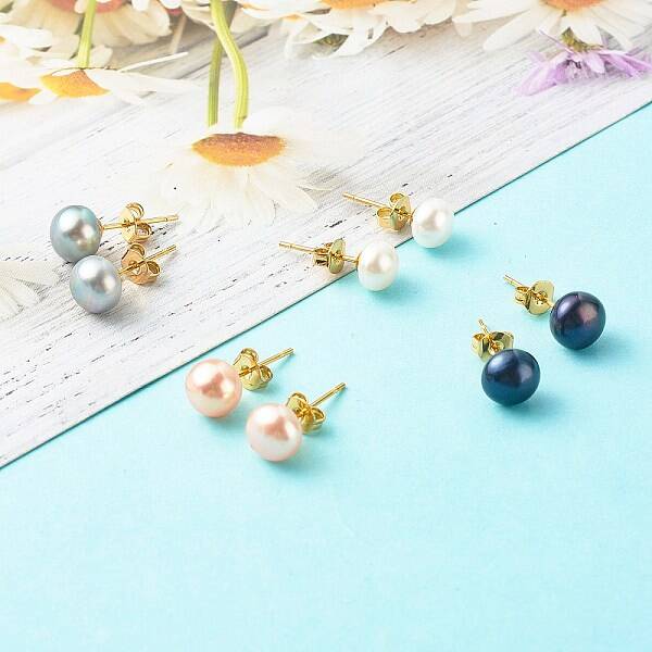 Natural Pearl Rondelle Stud Earrings