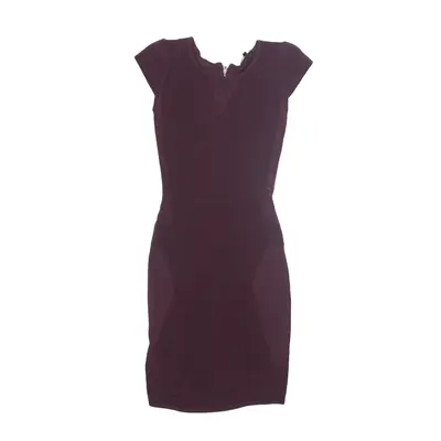 MAJE Rib Knit Bodycon Dress Maroon Short Sleeve Knee Length Womens UK 8