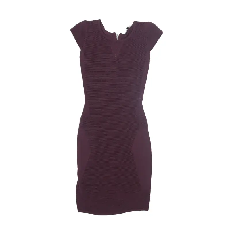 MAJE Rib Knit Bodycon Dress Maroon Short Sleeve Knee Length Womens UK 8