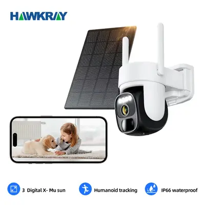 Hawkray Solar Security Cameras Wireless Outdoor ，2K 360° View Pan Tilt Low Power Consumption WiFi Security Cameras with AI...