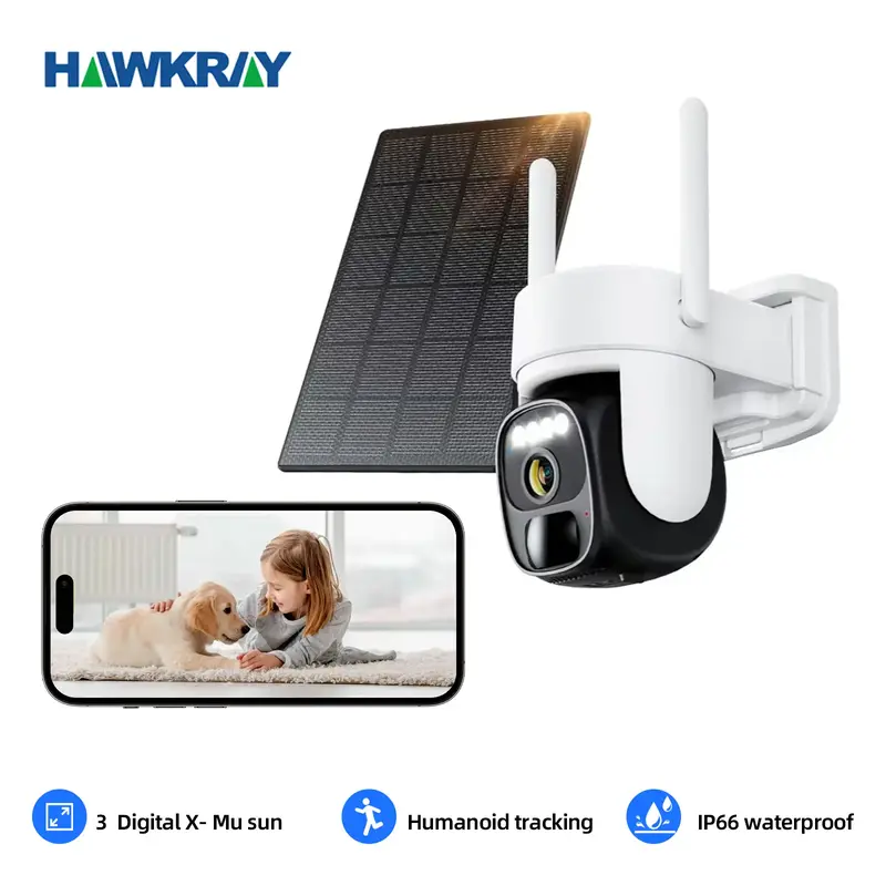 Hawkray Solar Security Cameras Wireless Outdoor ，2K 360° View Pan Tilt Low Power Consumption WiFi Security Cameras with AI...