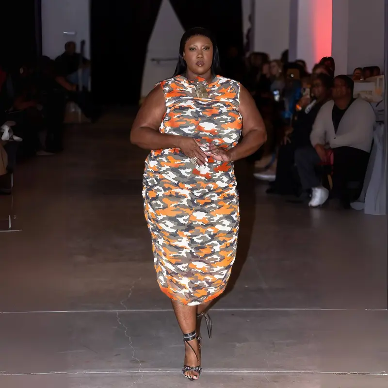Boudicca Summer Orange Camouflage Ruched Dress-Inclusive Plus Size up to UK 24 / US 20 | Size: Size UK 22/ US 18 | Color: Ora...