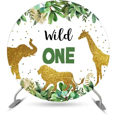 Aperturee Wild One Glitter Animals Round Happy Birthday Backdrop | Circle Backdrop Baby Shower | Custom Round Backdrop | Roun...