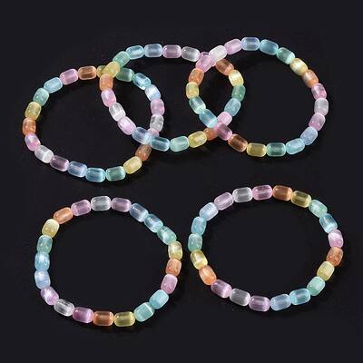 Dyed Natural Selenite Oval Beaded Stretch Bracelet for Women