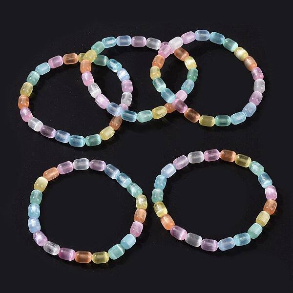 Dyed Natural Selenite Oval Beaded Stretch Bracelet for Women