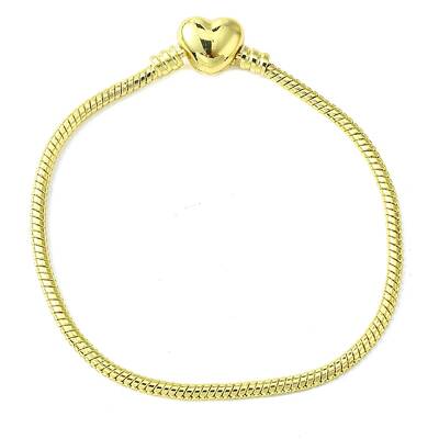 Brass Round Snake Chains with Alloy Heart Clasps Bracelets for Women