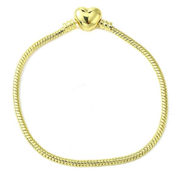 Brass Round Snake Chains with Alloy Heart Clasps Bracelets for Women