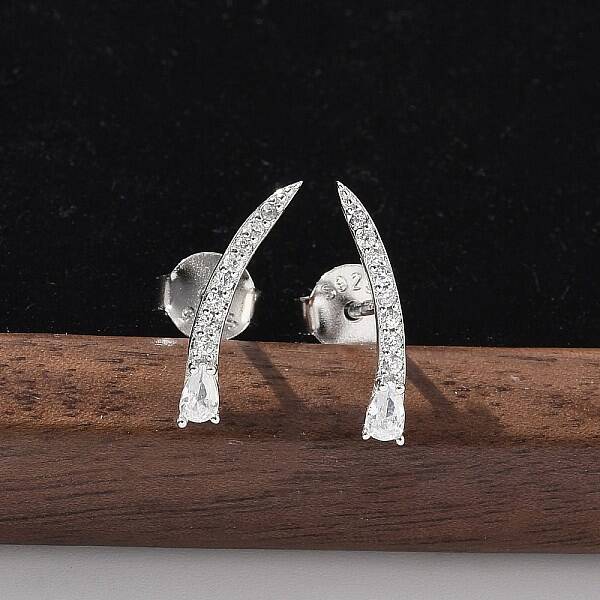 925 Sterling Silver Clear Cubic Zirconia Stud Earrings