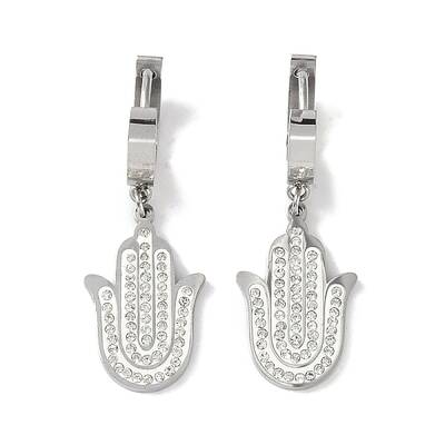 Hamsa Hand 304 Stainless Steel Polymer Clay Rhinestone Dangle Earrings
