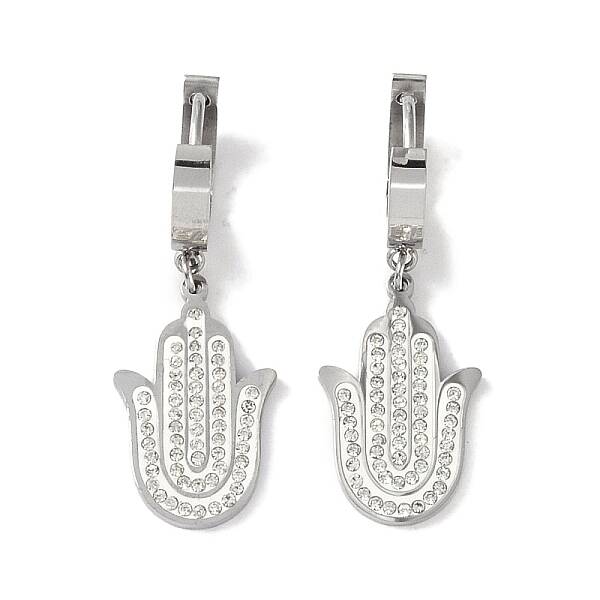 Hamsa Hand 304 Stainless Steel Polymer Clay Rhinestone Dangle Earrings