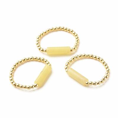 Natural Lemon Jade Column Beaded Finger Ring with Synthetic Hematite